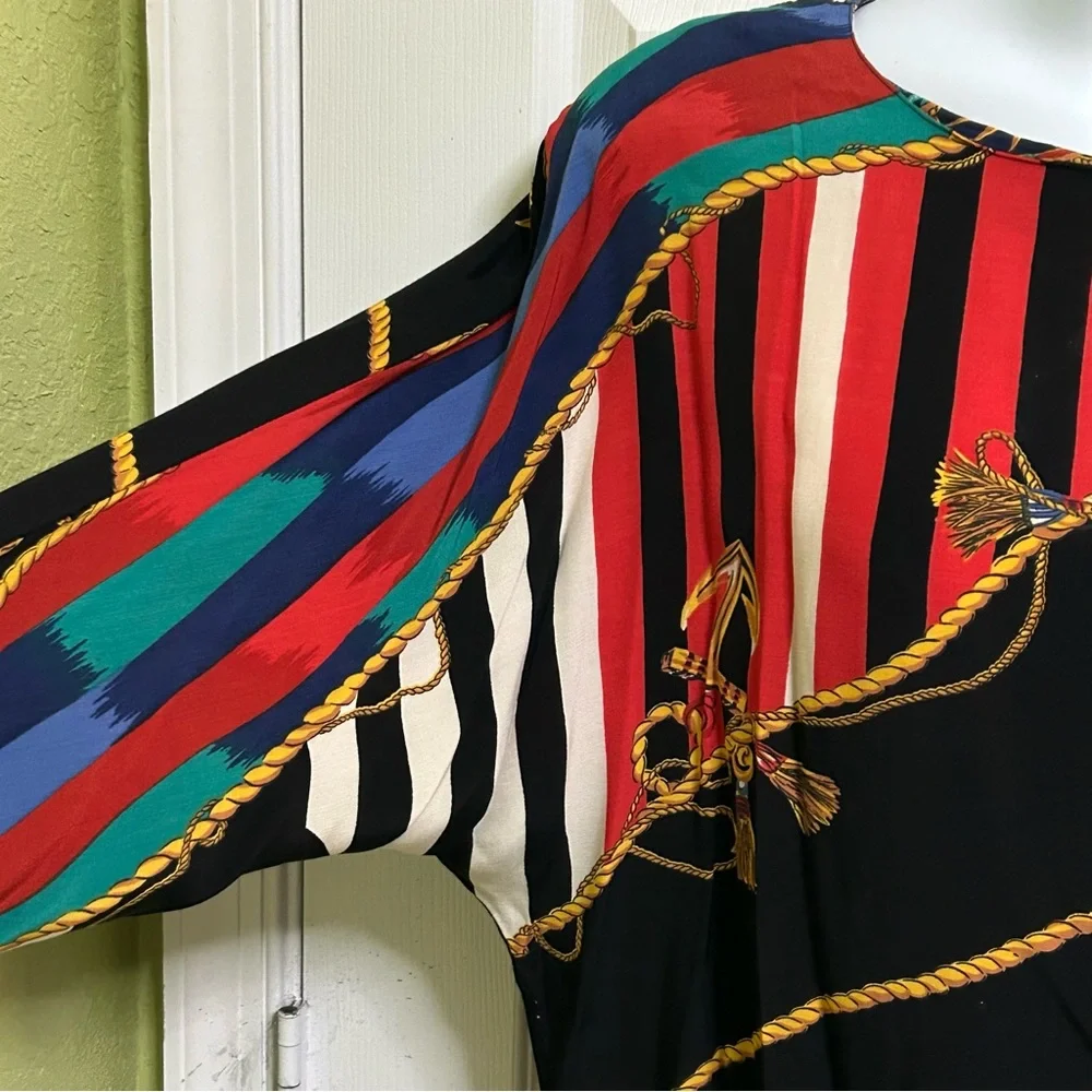 Carole Little Black Multicolor Blouse Nautical Vintage Dolman Sleeves Sz 12 - Picture 3 of 10